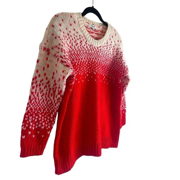 Madewell Drift Stitch Wool Blend Ombre Heart Print Red and Cream Sweater - Picture 5 of 8